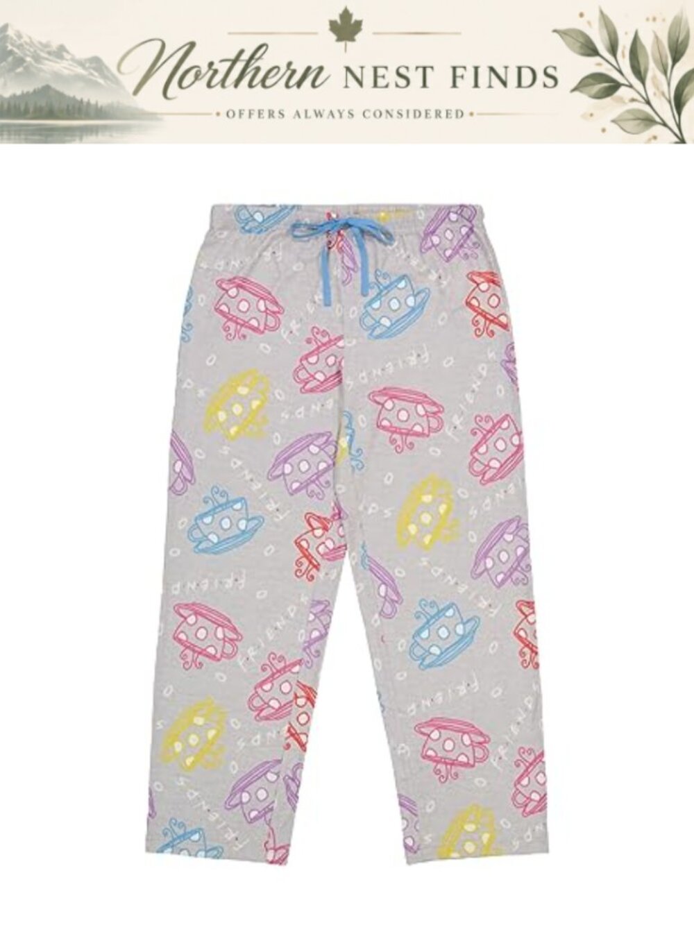 Friends TV Show Pajama Bottoms Lounge Pants Drawstring Jersey